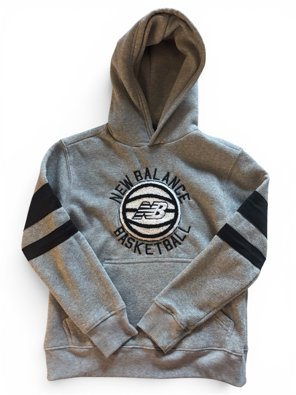 New Balance Gray Hoodie with Black Sleeve Stripes